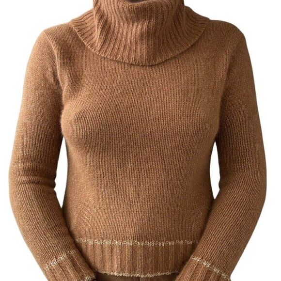 Copper Key Sweaters - Vintage Womens Tan Brown Gold Angora Blend Soft Fuzzy Fluffy Cowl Neck Sweater S